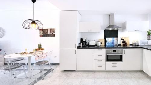 Open-plan kitchen and dining area